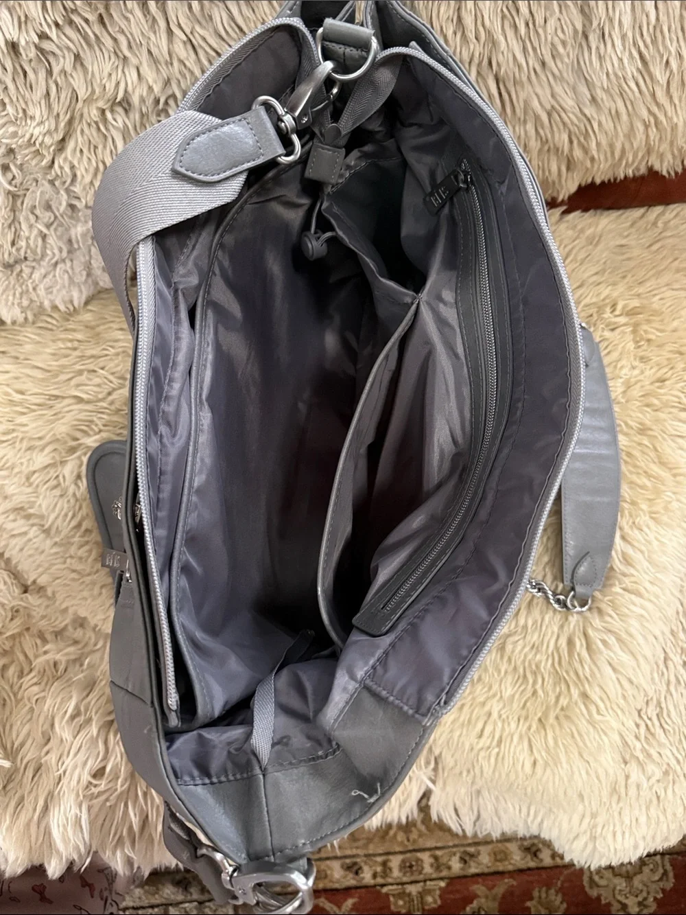 BEIS Gray Convertible Diaper Tote with Chain Detail